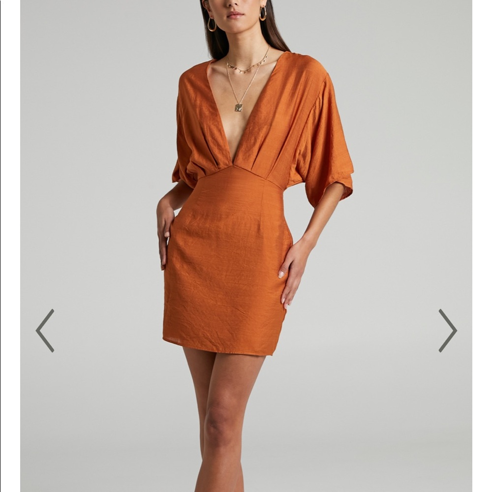 Showpo Rust Orange Deep V Mini Dress
